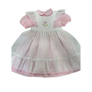 Spring Pink Floral Dress Set w/‎ White Apron girls Size 6X Party